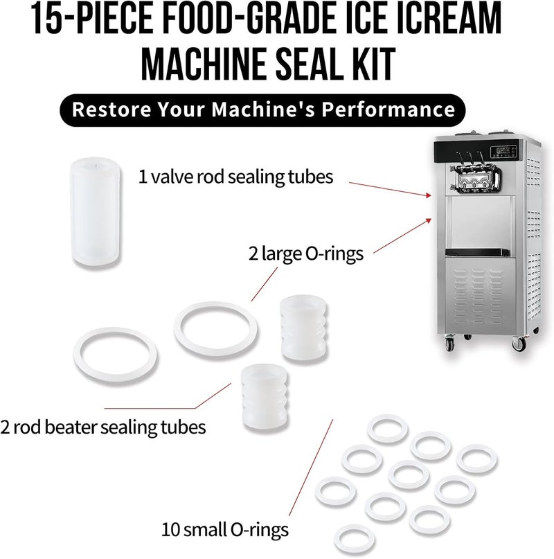 FixoTech 15-Piece Soft Serve Ice Cream Machine Repair Kit – O-Rings, Gaskets, Seals & Tubes for VEVOR, YIKAFU | Premium Food-Grade Silicone, Leak-Resistant, Easy Installation for Commercial & Home Use - Image 3